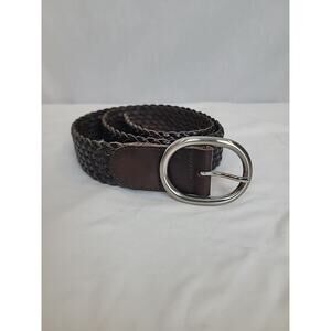 Talbots Leather Braided Belt Oval Silver Tone Buckle #6113 Size Small Brown